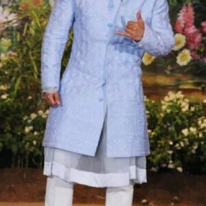 Classic Powder Blue Sherwani Jacket 3 Pc Set