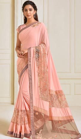 Classic Lycra Peach Bridal Saree