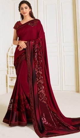Glamour Style Lycra Maroon Bridal Saree